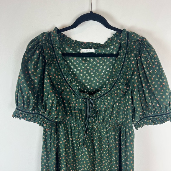 Doen Marcela Floral Puff Sleeve Dress Forest Parc Monceau Size XL Organic Cotton - Picture 4 of 7